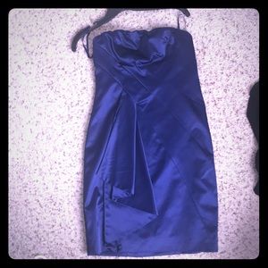 Never worn. Deep blue satin strapless dress.